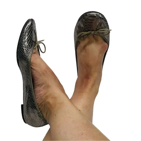AE Silver Metallic Snakeskin Ballet Flats, Size 8 - Picture 2 of 11